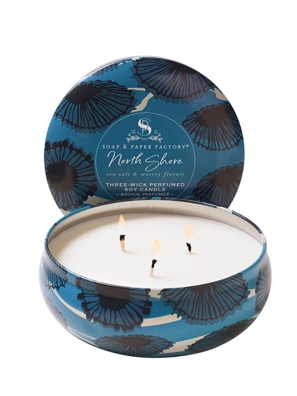 North Shore Three-Wick Soy Candle - Blue Tin